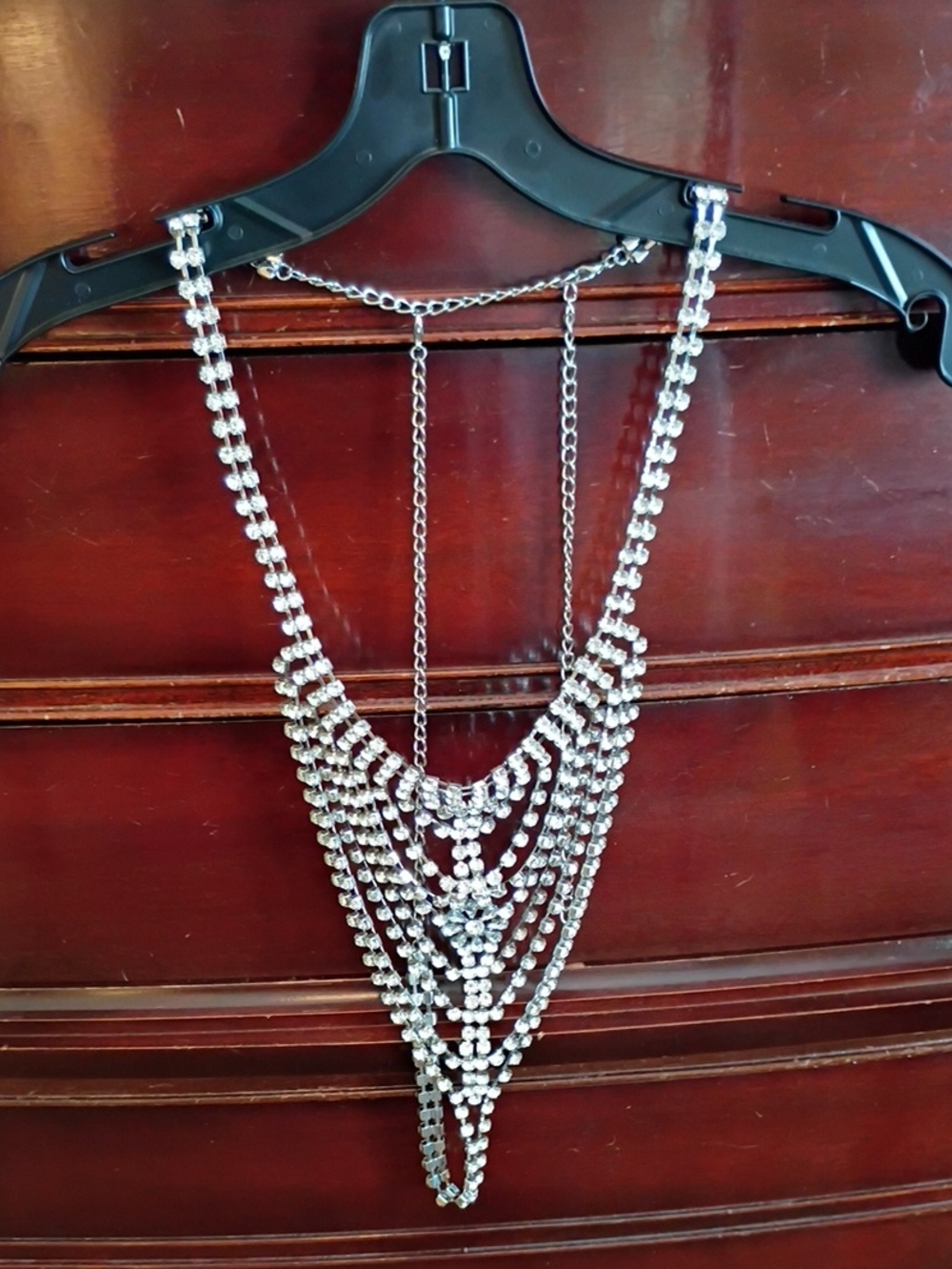 Silver Tone Metal & Crystal Multi-Strand Adjustable Thong